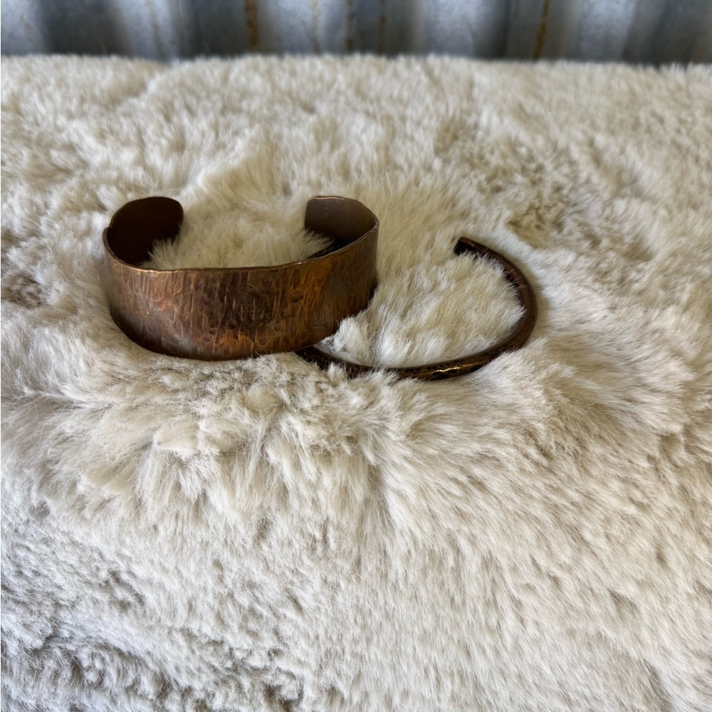 Rustic Hand Crafted Copper Cuff And Bangle Set - image 1